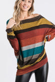 XXL XXXL - Slouchy Striped Dolman Long Sleeve