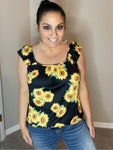 S - Sunflower Ruffled Sleeve Tank Top