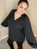 S - Black Bubble Long Sleeve Blouse