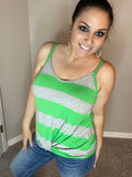 S - Green Striped Knotted Tank Top