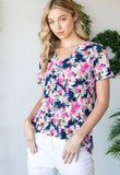 Small Only - Navy Floral V-Neck Short Sleeve