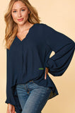 S M 3X High Low Bubble Sleeve Blouse