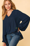 S M High Low Bubble Sleeve Blouse