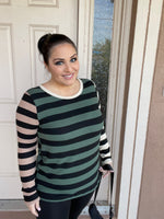 XL - 2 Inch Stripe Color Block Long Sleeve Top