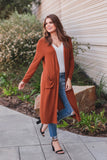 XXXL Jess Lea Rust Spiced Up Long Pocket Cardigan