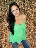 SMALL ONLY Kelly Green Button Up Tank Top