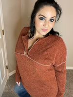 S XL - Two Tone Textured Sweater Knit Faux Button Drop Shoulder Top