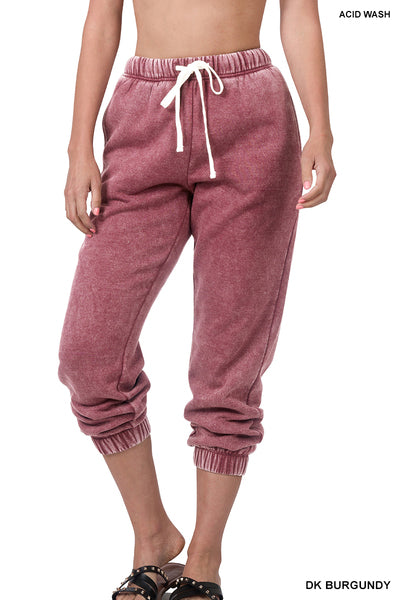 XXXL Dark Burgundy Acid Wash Fleece Sweatpants