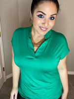 Small Only - Kelly Green Dolman Sleeve Mandarin Neck Top