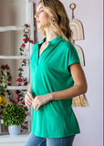 Small Only - Kelly Green Dolman Sleeve Mandarin Neck Top