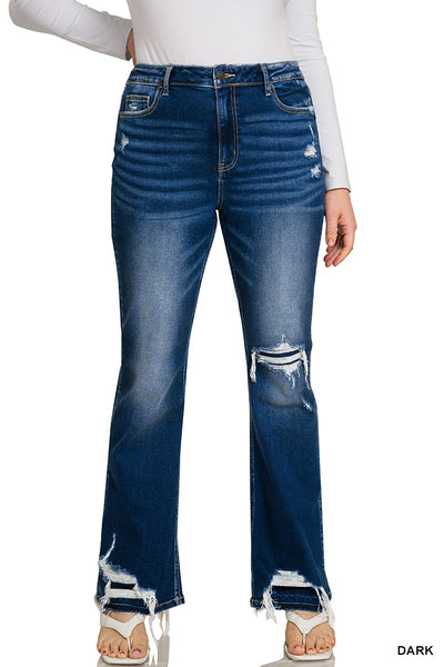 SIZES 36 AVL - Distressed Patch Hem Flare Jeans