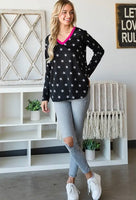 S XXL  Seeing Stars V-Neck Distressed Star Long Sleeve with Pink POP