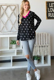 S XXL  Seeing Stars V-Neck Distressed Star Long Sleeve with Pink POP