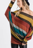 XXL XXXL - Slouchy Striped Dolman Long Sleeve