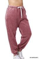 XXXL Dark Burgundy Acid Wash Fleece Sweatpants