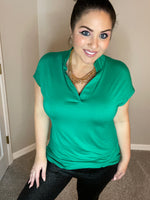 Small Only - Kelly Green Dolman Sleeve Mandarin Neck Top