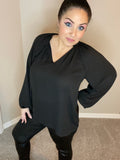 S - Black Bubble Long Sleeve Blouse