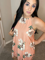 2X Halter Peach Floral Dress