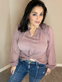 Small & Large Only - Mauve Ya Ruched Knotted Blouse