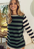 XL - 2 Inch Stripe Color Block Long Sleeve Top