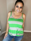 S - Green Striped Knotted Tank Top