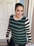 XL - 2 Inch Stripe Color Block Long Sleeve Top