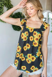 S - Sunflower Ruffled Sleeve Tank Top