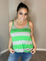 S - Green Striped Knotted Tank Top