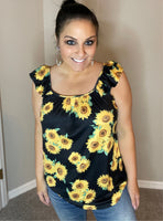 S - Sunflower Ruffled Sleeve Tank Top