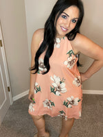 2X Halter Peach Floral Dress